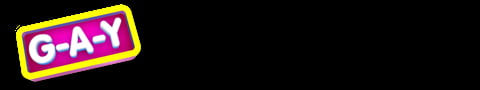 G-A-Y logo with yellow border and pink background on transparent base