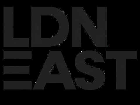 LDN EAST logo in bold dark gray letters on black background