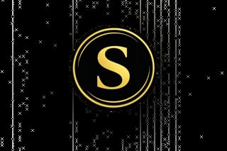 Gold letter S inside a circular ring logo on black textured background with decorative elements