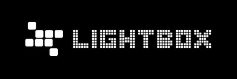 Lightbox logo with pixelated dots forming a geometric symbol beside white text reading LIGHTBOX