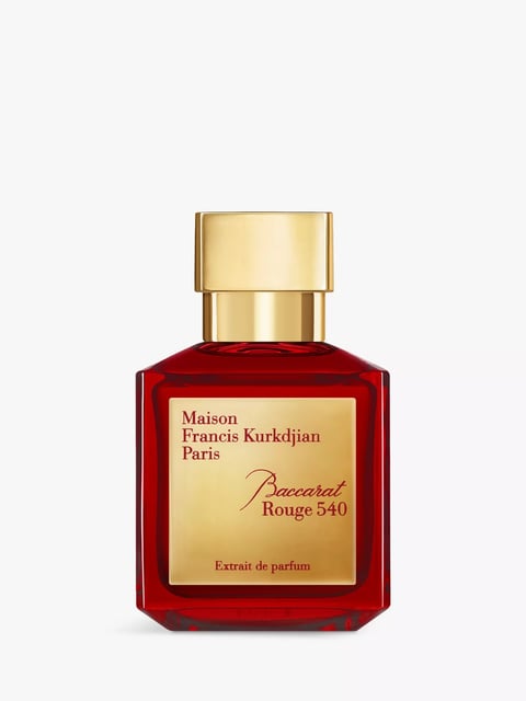 Baccarat Rouge 540 Extrait de Parfum by Maison Francis Kurkdjian in a red crystal bottle with gold cap