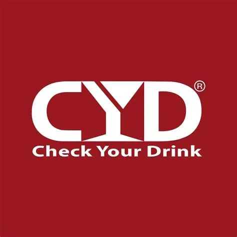 CYD Check Your Drink logo with white letters and registered trademark symbol on red background